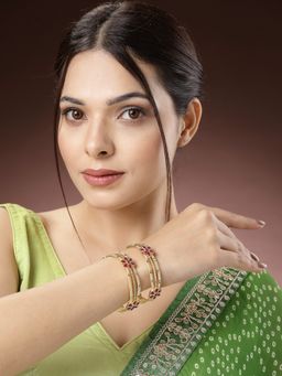 NVR - Women Set of 2 Gold-Plated Artificial Stones Handcrafted Traditional Bangles