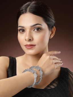 NVR - Women Set of 2 Silver-Toned German Oxidised Elephant Design Handcrafted Bangles