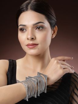 NVR - Women Set of 8 Silver-Toned German Oxidised Bangles