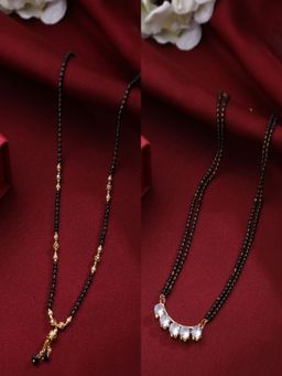 NVR - Women's Set of 2 Black Gold-Plated Beaded Mangalsutra with AD stone