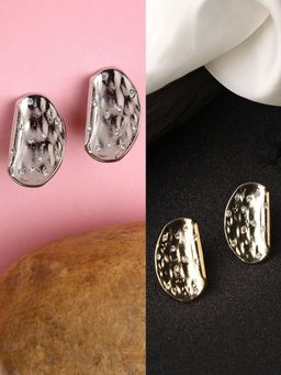 NVR - Women Set of 2 Gold & Silver Brass-Plated Artificial Stones Studded Studs Earring