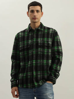 Antony Morato - Men Green Checked Spread Collar Shirt