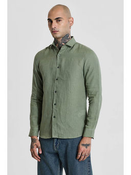 Snitch - Green Slim Fit Linen Shirt