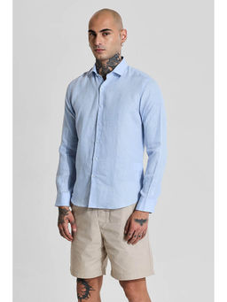 Snitch - Light Blue Slim Fit Linen Shirt