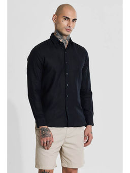 Snitch - Black Slim Fit Linen Shirt