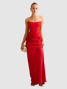 Forever New - Red Solid Plain Corset Dress