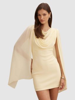 Forever New - Yellow Solid Plain Bodycon Dress with Shawl