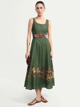 RAREISM - Olive Floral Flared Dress