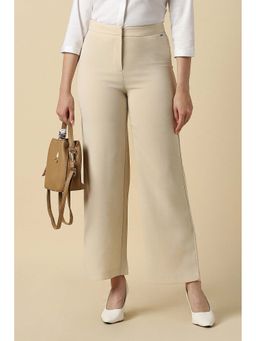 Allen Solly - Cream Solid Plain Formal Trousers