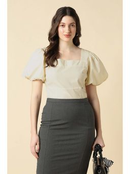 Allen Solly - Cream Solid Plain Formal Top
