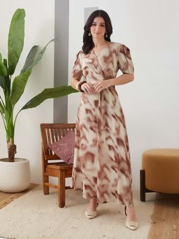 Latin Quarters - Brown Tie & Dye Wrap Dress