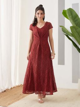 Latin Quarters - Rust Self Design A-Line Dress