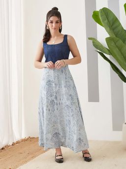 Latin Quarters - Blue Printed A-Line Dress