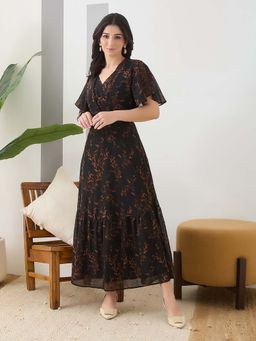 Latin Quarters - Black Printed A-Line Dress