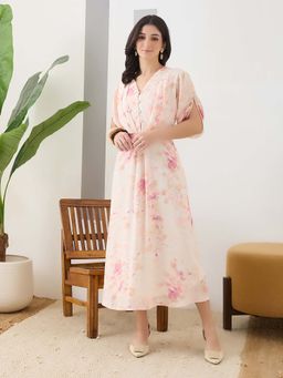 Latin Quarters - Peach Printed A-Line Dress