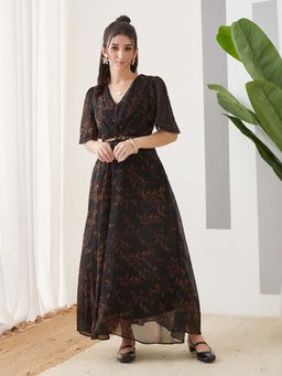 Latin Quarters - Black Printed A-Line Dress