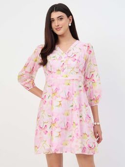 Madame - Pink Floral Flared Dress