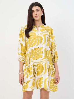 Madame - Yellow Floral A-Line Dress