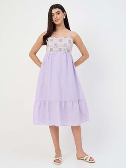Madame - Purple Solid Plain Flared Dress