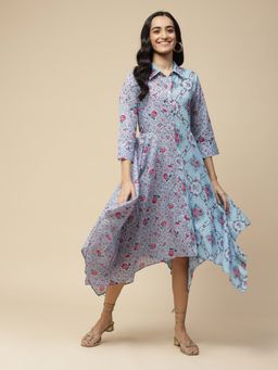 Aarke Ritu Kumar - Blue Printed Cotton Shirt Dress