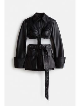 H&M - Women Black Cut-Out Leather Blazer