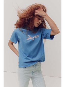 H&M - Women Blue Oversized Print-Motif T-Shirt