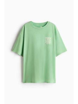 H&M - Women Green Oversized Print-Motif T-Shirt