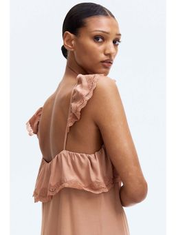 H&M - Women Beige Lace-Trimmed Maxi Dress