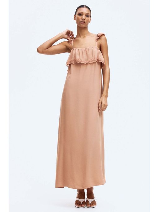 Buy H&M Women Beige Lace-Trimmed Maxi Dress (XS) Online Buy H&M Women Beige Lace-Trimmed Maxi Dress (XS) Online