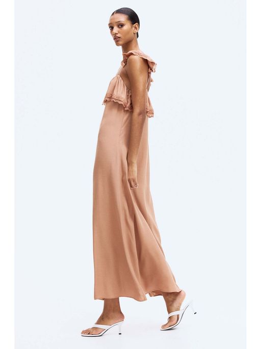 h&m lace maxi dress Women's Yellow Lace-Inset Chiffon Dress