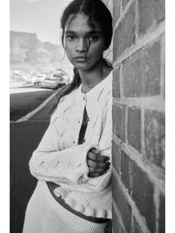 H&M - Women Beige Pointelle-Knit Cardigan