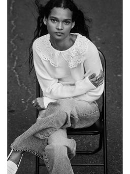 H&M - Women White Lace-Collared Jumper