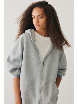 H&M - Women Grey Oversized Zip-Through Hoodie