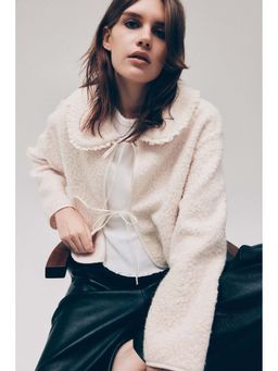 H&M - Women White Collared Boucle Cardigan