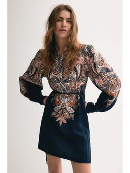 H&M - Women Blue Tie-Belt Dress