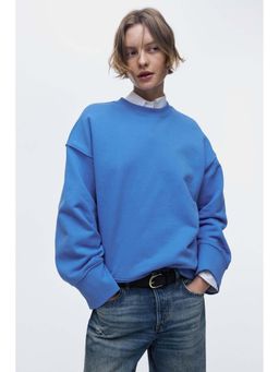 H&M - Women Blue Oversized Cotton Sweatshirt