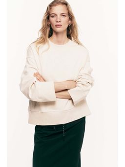 H&M - Women Beige Oversized Cotton Sweatshirt