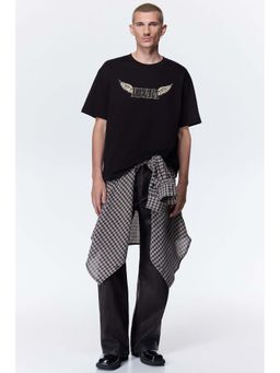 H&M - Men Black Loose Fit Printed T-Shirt