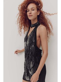 H&M - Women Black Embellished Halterneck Dress