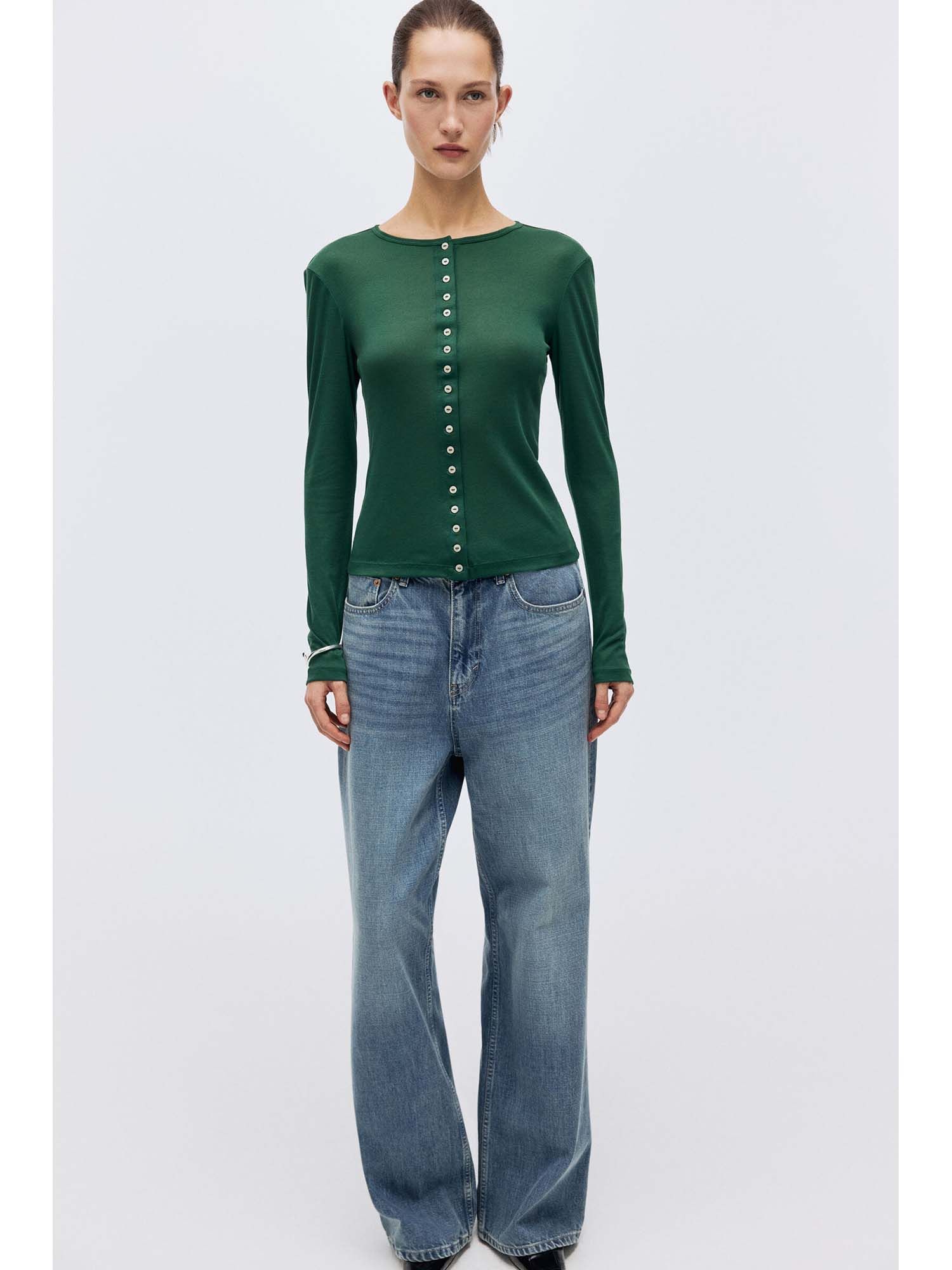 h&m Women Green Sheer Cardigan-picture-26
