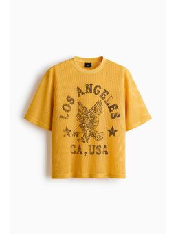 H&M - Men Yellow Oversized Fit Printed Mesh T-Shirt