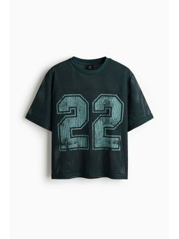 H&M - Men Turquoise Oversized Fit Printed Mesh T-Shirt