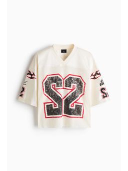 H&M - Men White Oversized Fit Printed Mesh T-Shirt