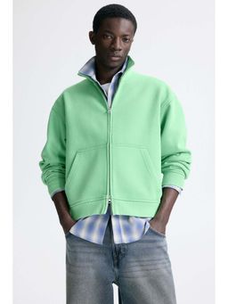 H&M - Men Green Loose Fit Boxy Zip-Through Sweatshirt