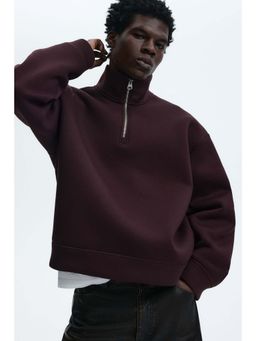H&M - Men Red Loose Fit Zip-Top Scuba Sweatshirt