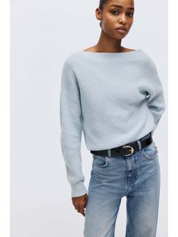 H&M - Women Blue Oversized Boat-Neck Jumper
