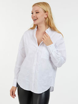 Guess - White Embroidered Spread Collar Full Sleeves Shirt for Women