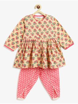 Campana - Girls Asmi Dhoti with Top Block Print - Pink (Set of 2)