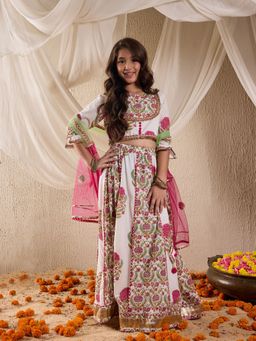 PSPeaches - L Magjaalboota Lehenga Choli with Dupatta White (Set of 3)