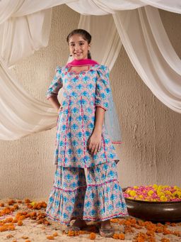 PSPeaches - Sharara with Kurta and Dupatta Firozi (Set of 3)